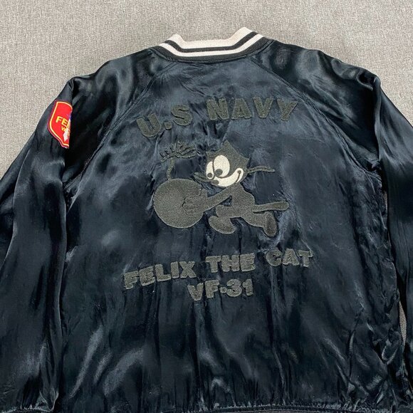 Felix the Cat US NAVY VF-31 Bomber Jacket Men's Medium Black Military Casual - Picture 8 of 13